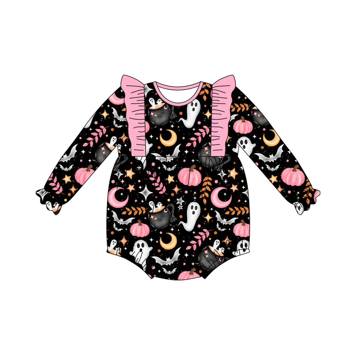 Long sleeves pumpkin ghost bat baby girls Halloween romper
