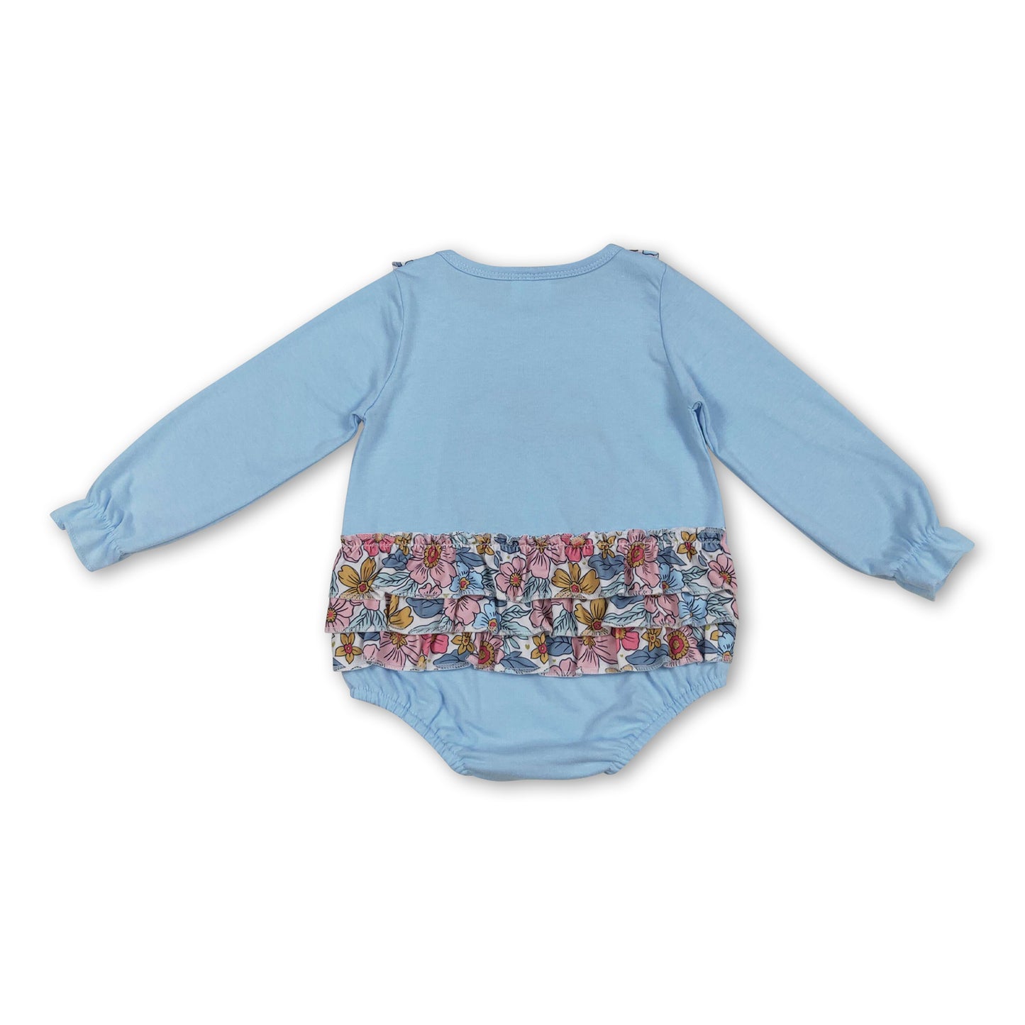 Long sleeves floral bow pumpkin ruffle girls fall romper