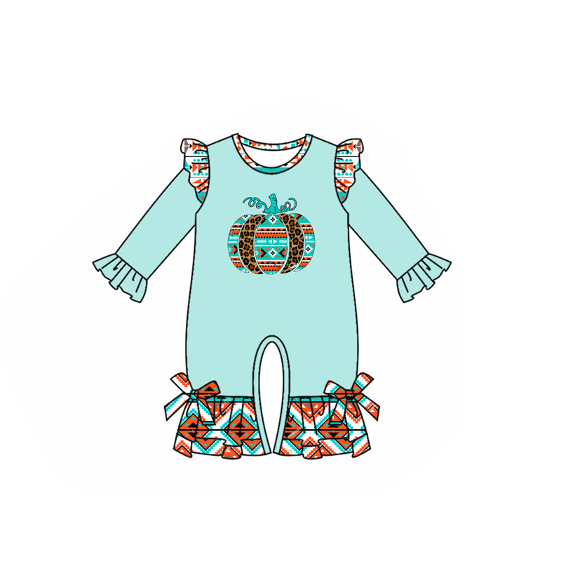 Long sleeves leopard aztec pumpkin baby girls fall romper