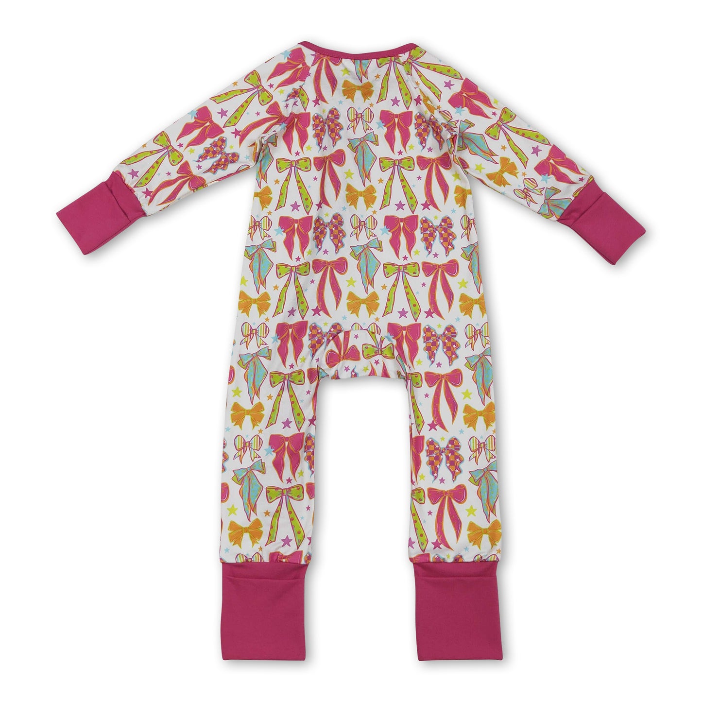 Long sleeves colorful bow baby girls zipper romper