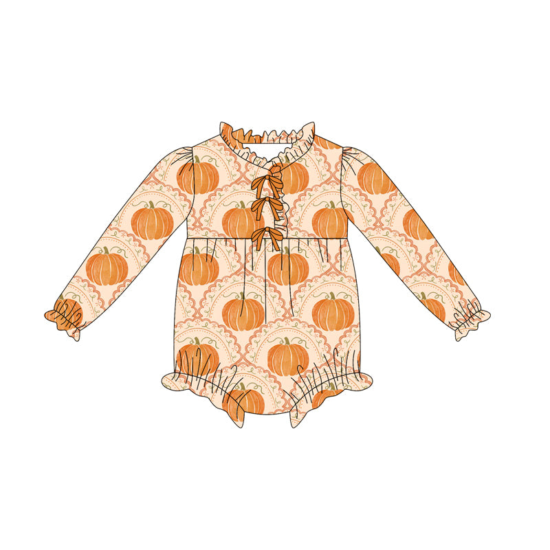 Long sleeves pumpkin baby girls fall romper