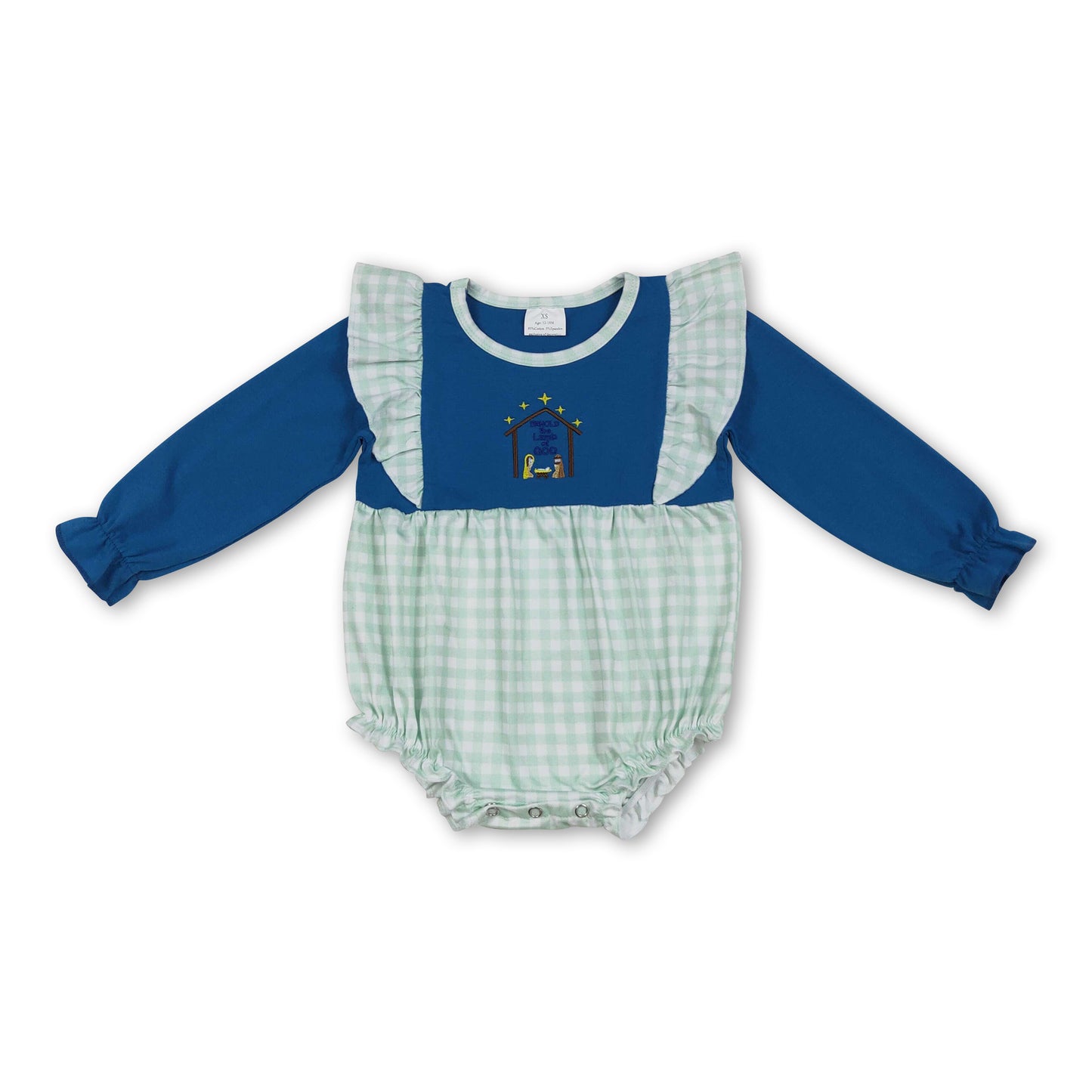 Long sleeves nativity plaid baby girls Christmas romper