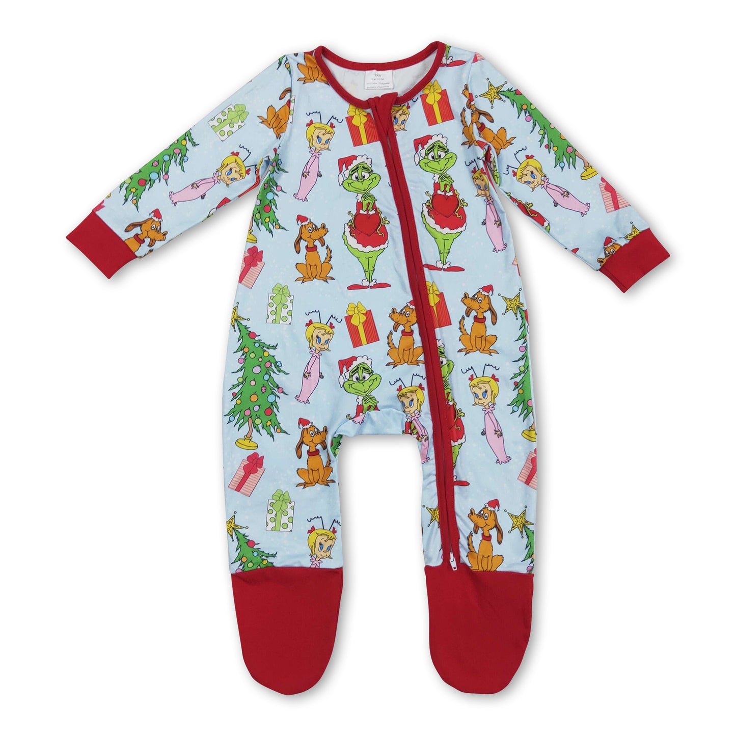 Green face Christmas tree girls Christmas zipper romper