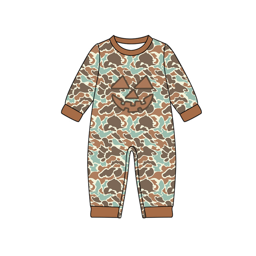 Long sleeves camo pumpkin baby boy Halloween romper
