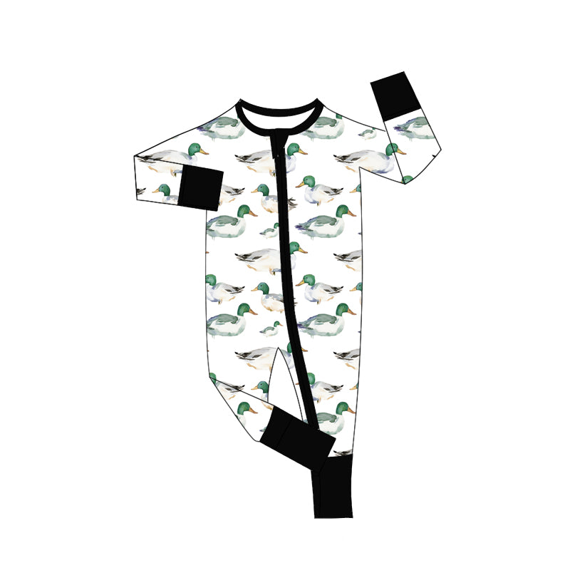 Navy long sleeves duck baby boy zipper romper