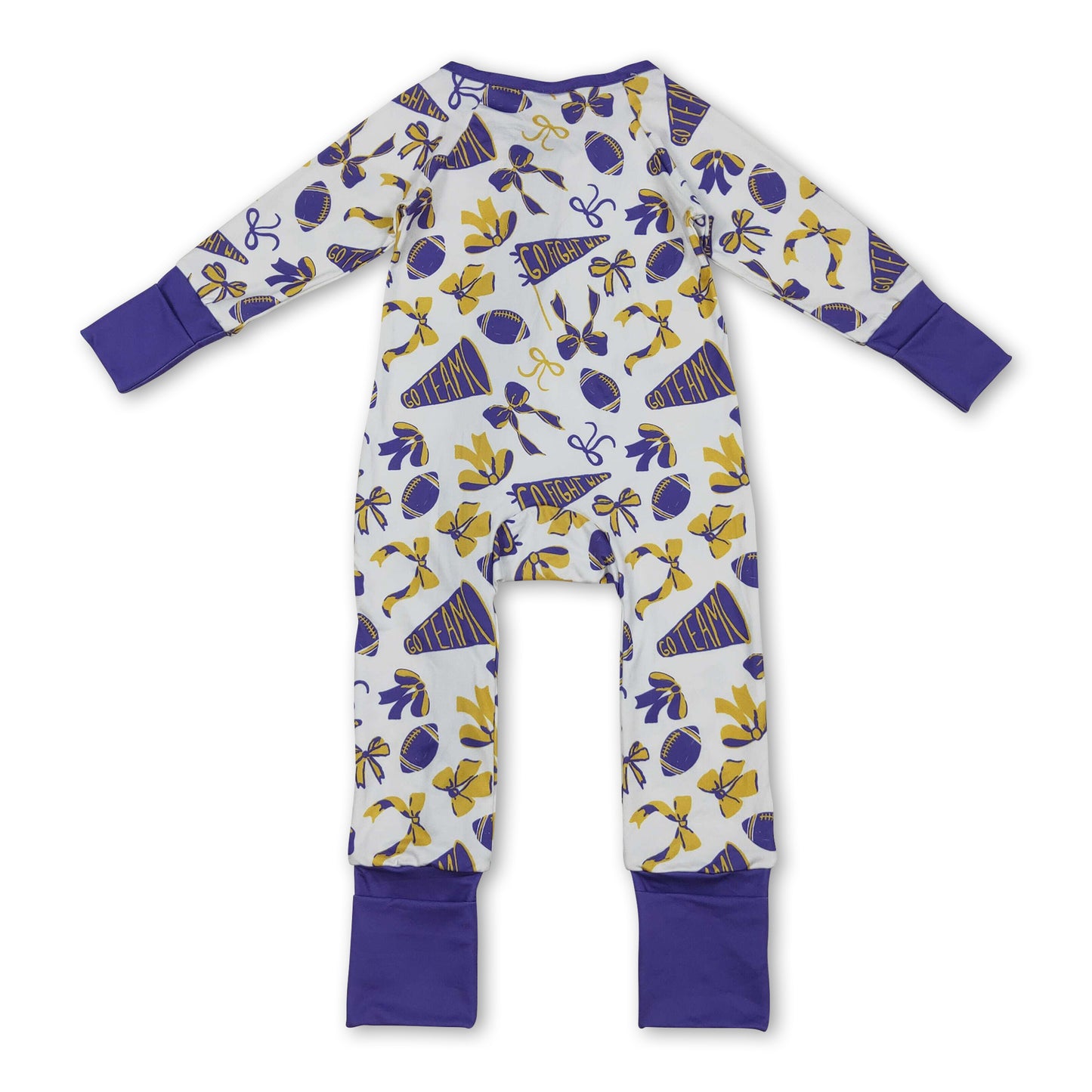 Purple bow ruffle football baby girls team zipper romper