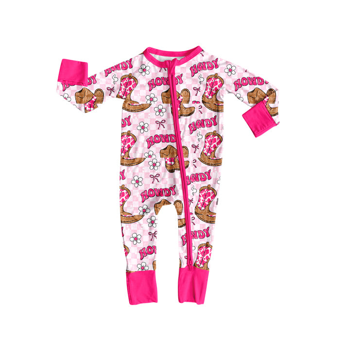Cow boots howdy floral western baby girls zipper romper