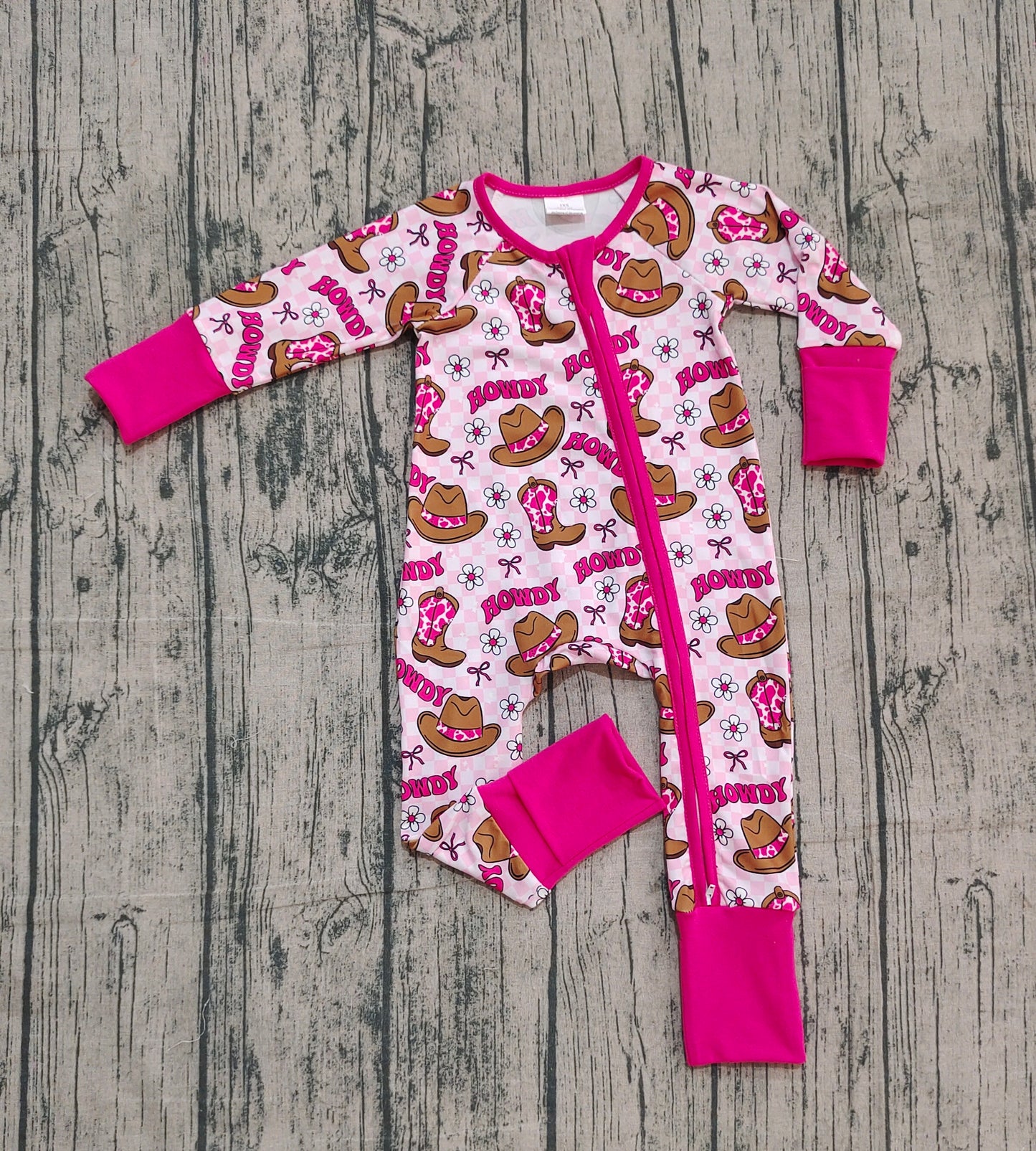 Cow boots howdy floral western baby girls zipper romper
