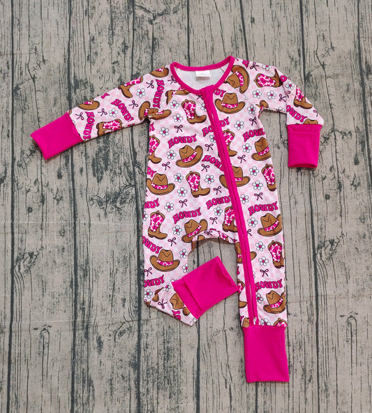 Cow boots howdy floral western baby girls zipper romper