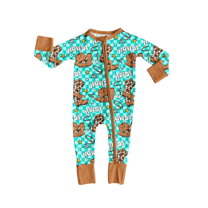 Cow boots howdy floral western baby boys zipper romper