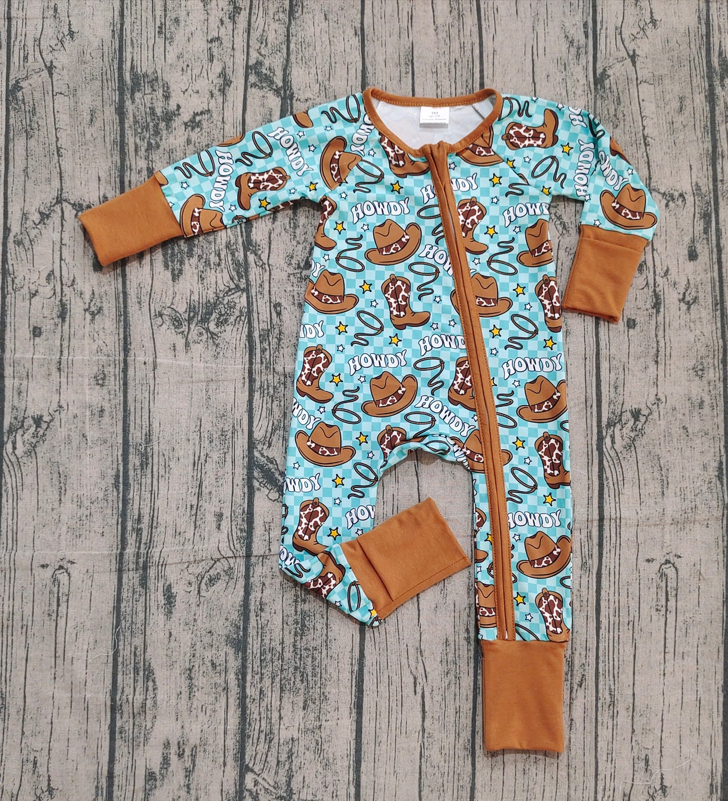 Cow boots howdy floral western baby boys zipper romper