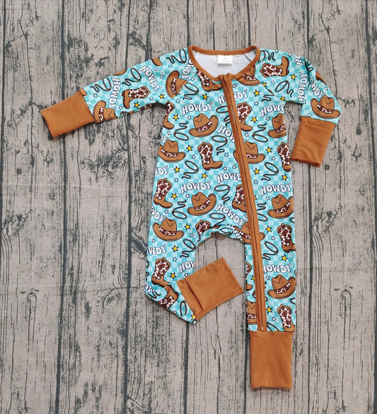 Cow boots howdy floral western baby boys zipper romper