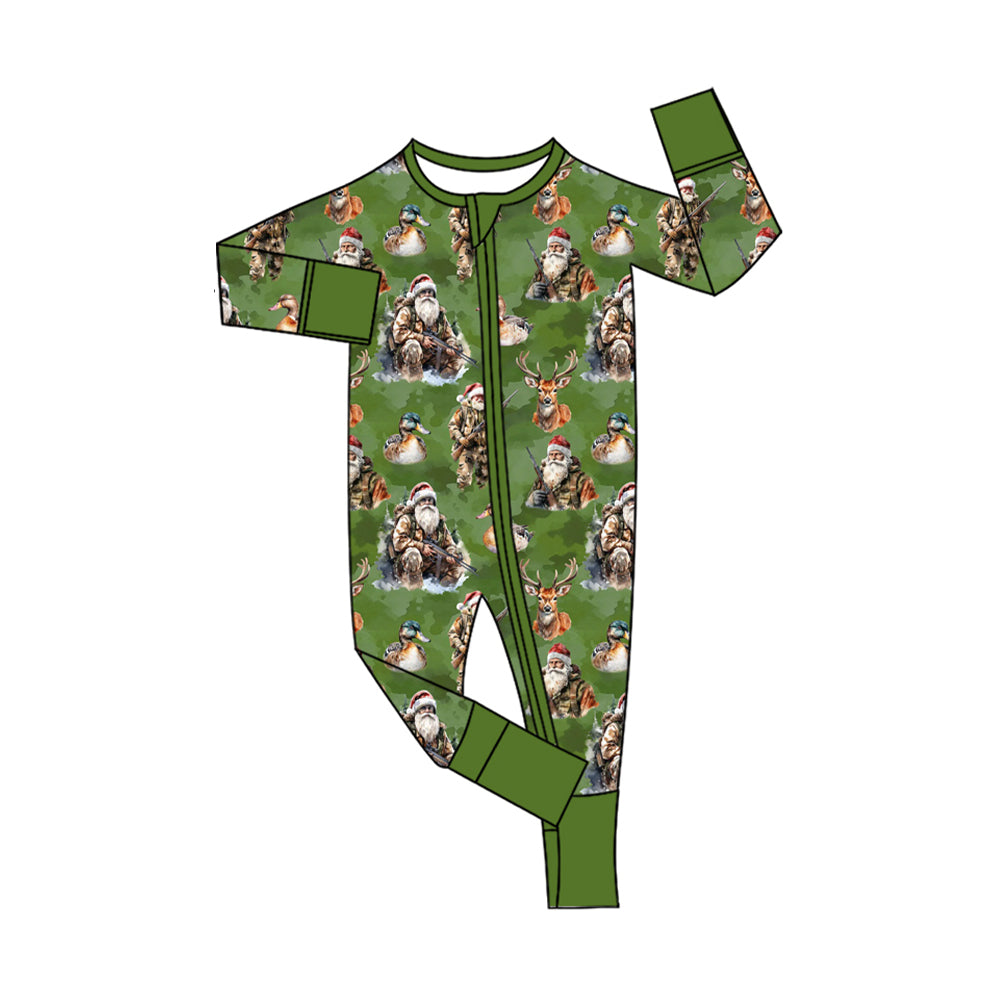 Santa hunting duck deer baby kids Christmas zipper romper