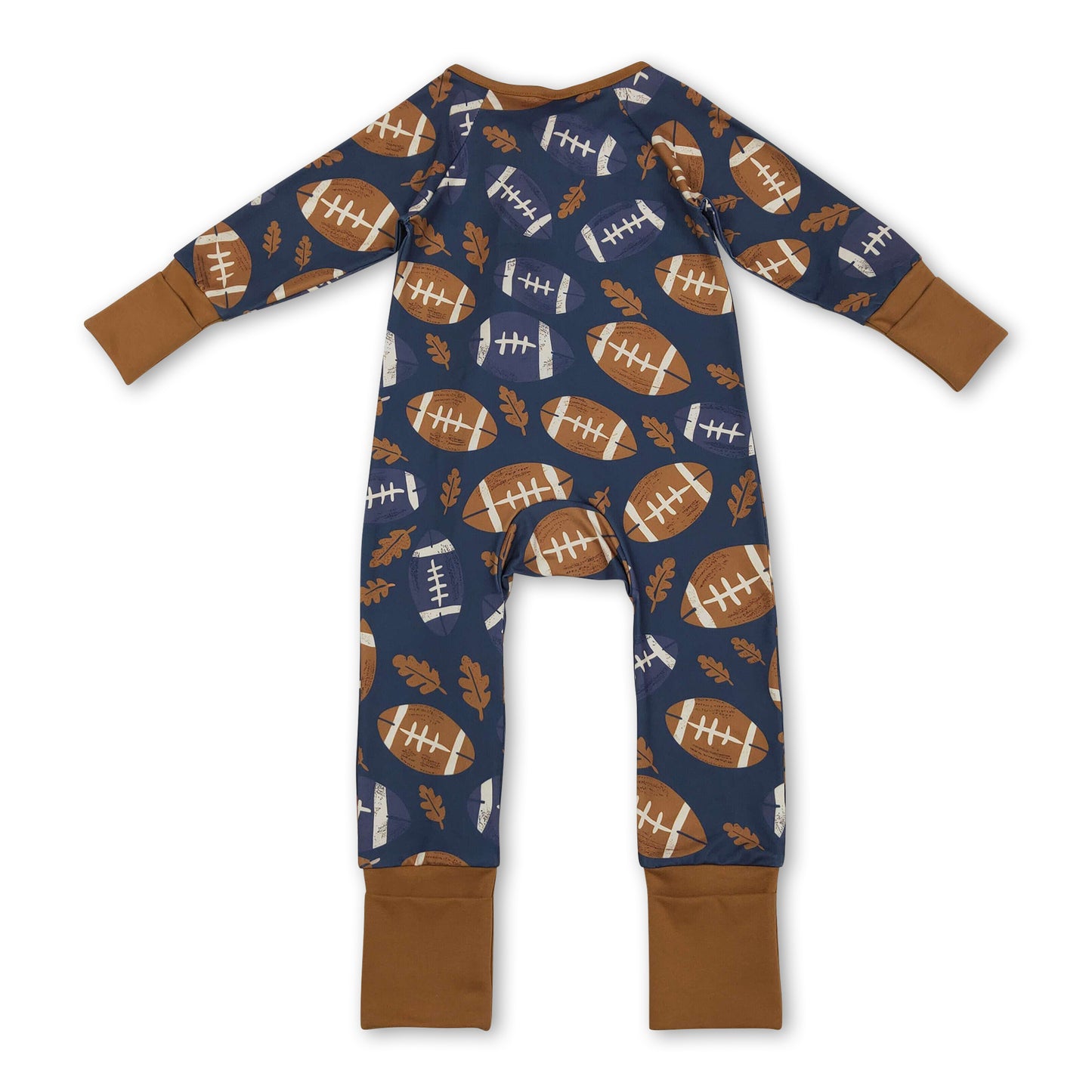 Long sleeves brown leaves football baby zipper romper