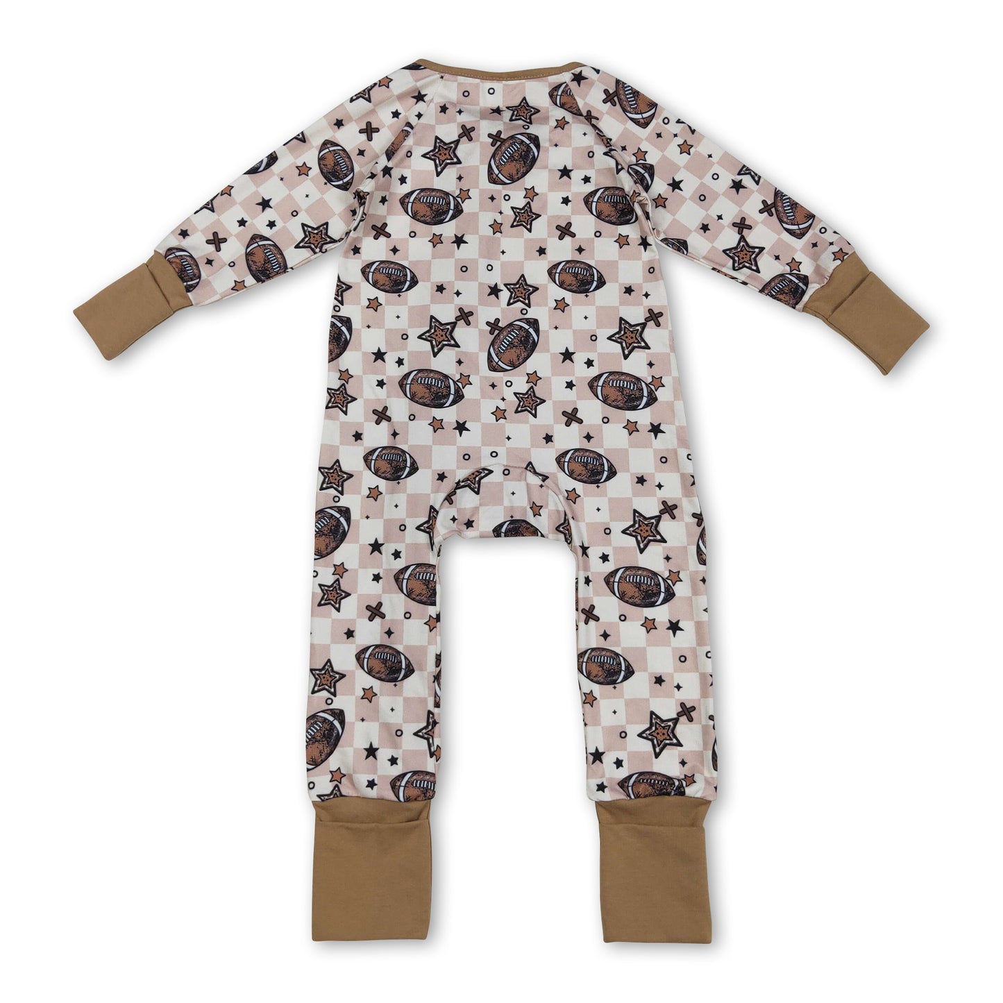 Long sleeves football plaid stars baby boy zipper romper