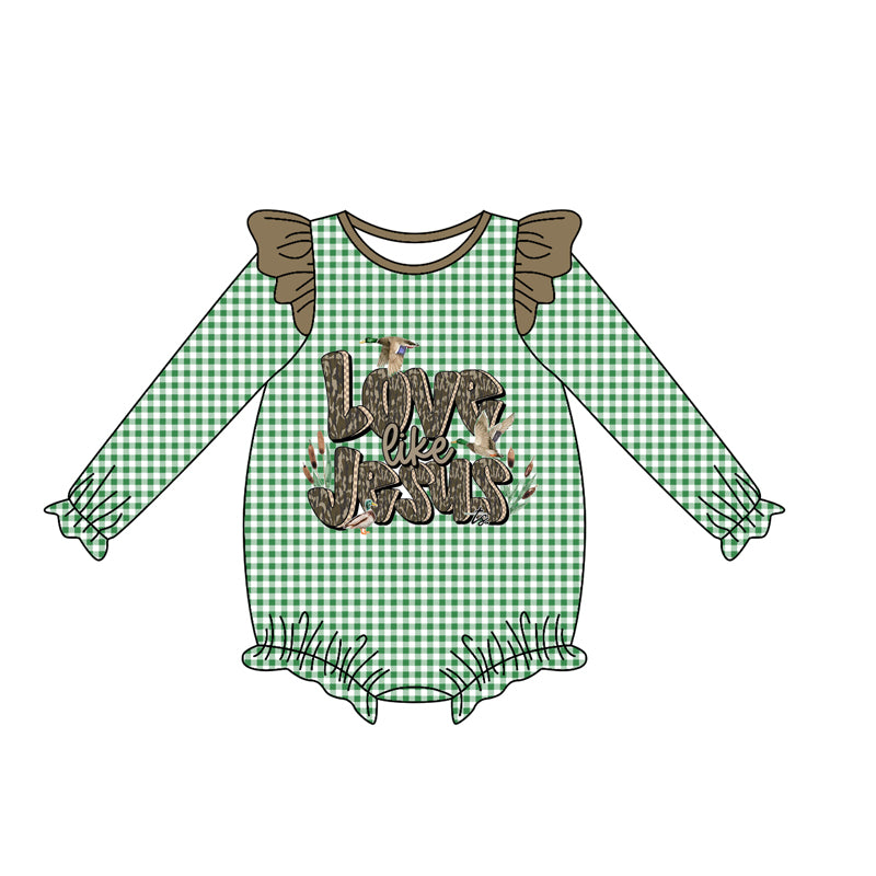 Green plaid love like jesus duck baby girls romoper