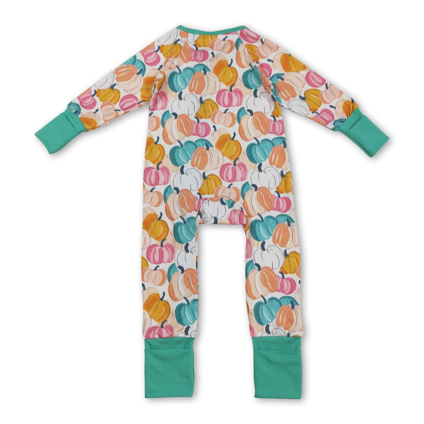 Long sleeves colorful pumpkin baby girls zipper romper