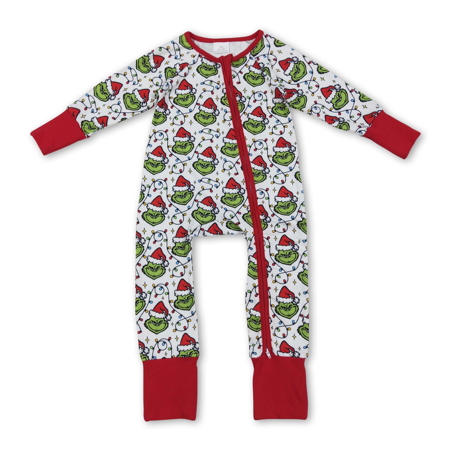 Christmas lighting green face baby kids zipper romper