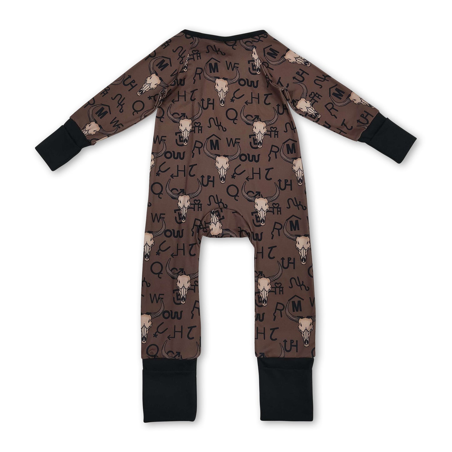 Long sleeves bull skull western baby boy zipper romper