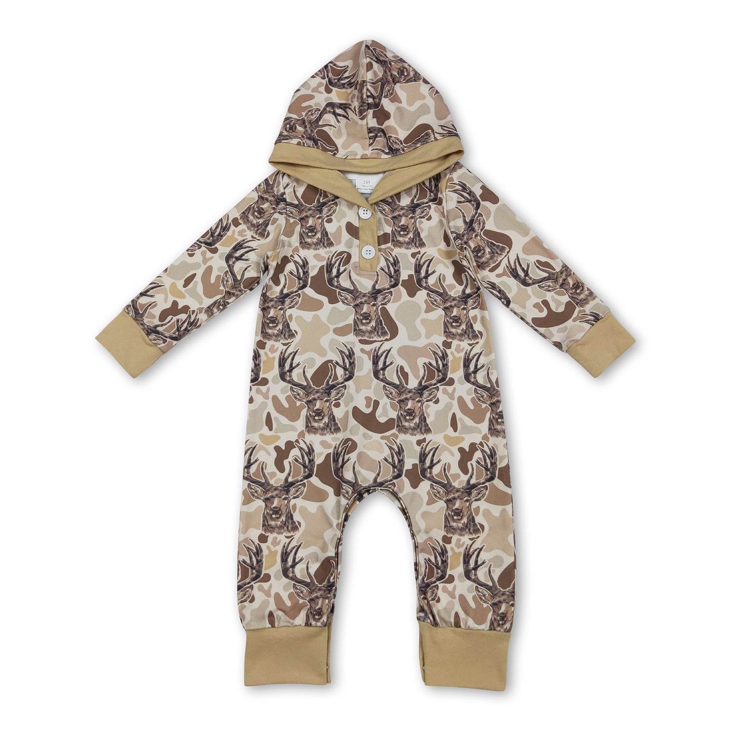 Long sleeves camo deer hunting baby hooded romper