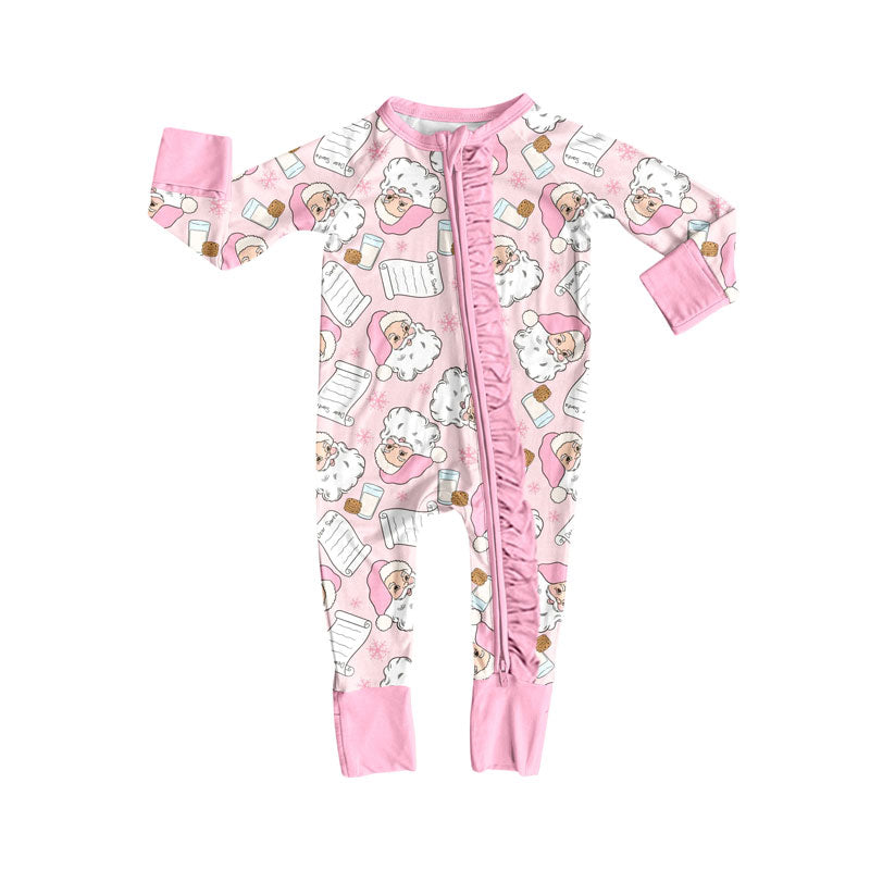 Pink santa milk cookie baby girl Christmas zipper romper