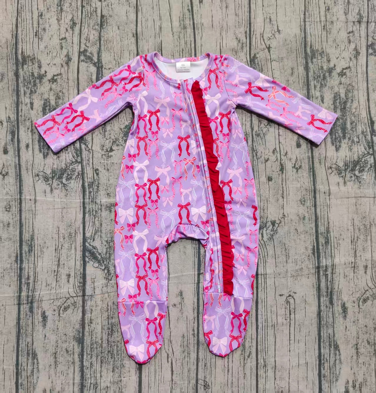 Colorful bows baby girls zipper footed coveralls