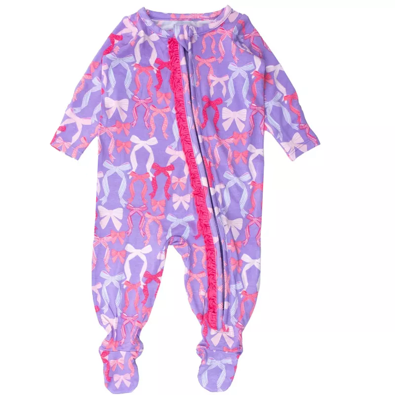 Colorful bows baby girls zipper footed coveralls