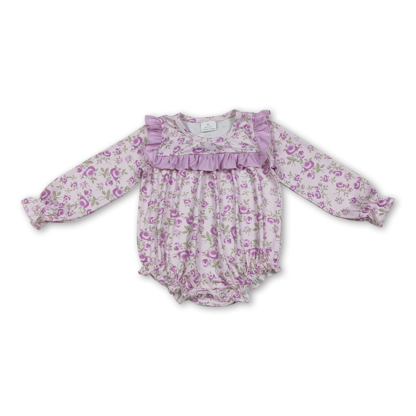 Long sleeves pink ruffle floral baby girls romper