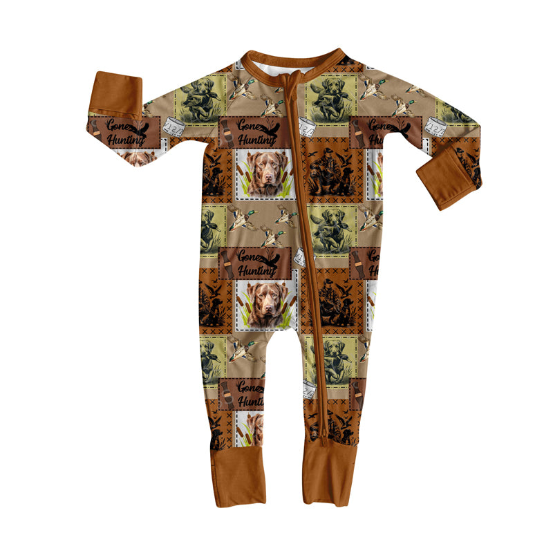 Gone hunting dog duck baby boy zipper romper