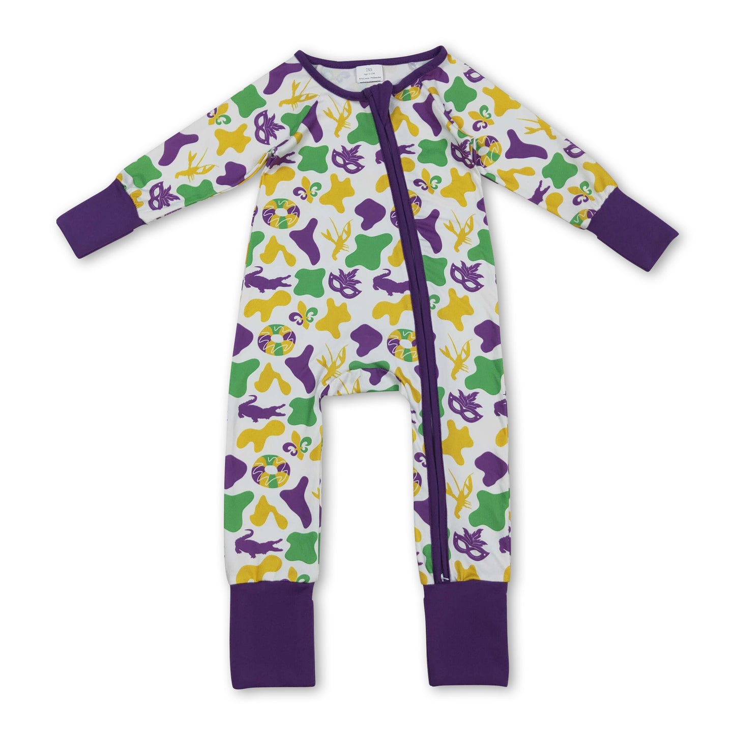 Crocodile crawfish baby kids zipper Mardi Gras romper