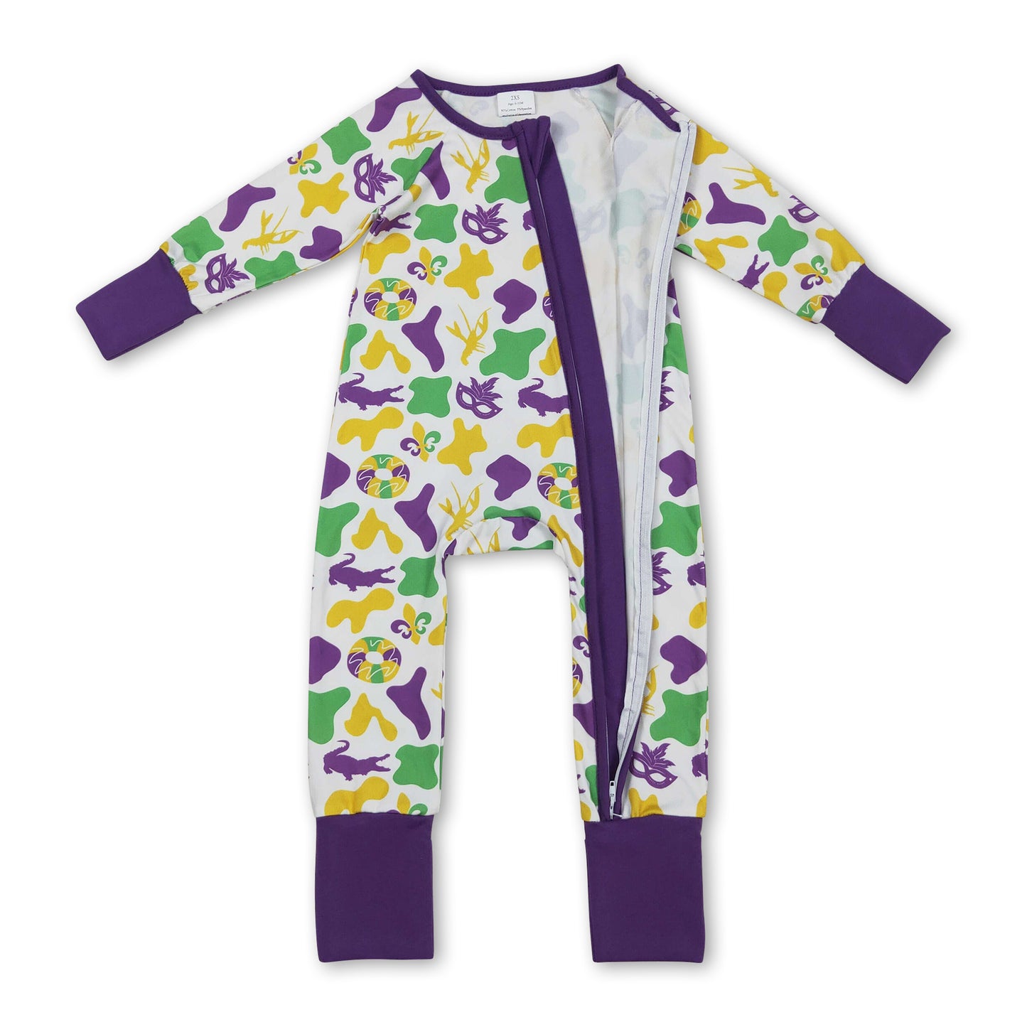 Crocodile crawfish baby kids zipper Mardi Gras romper