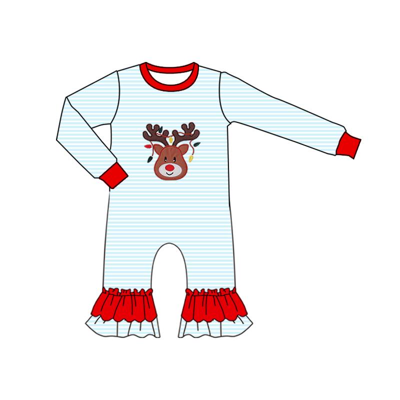 Stripe deer Christmas lighting baby girl romper