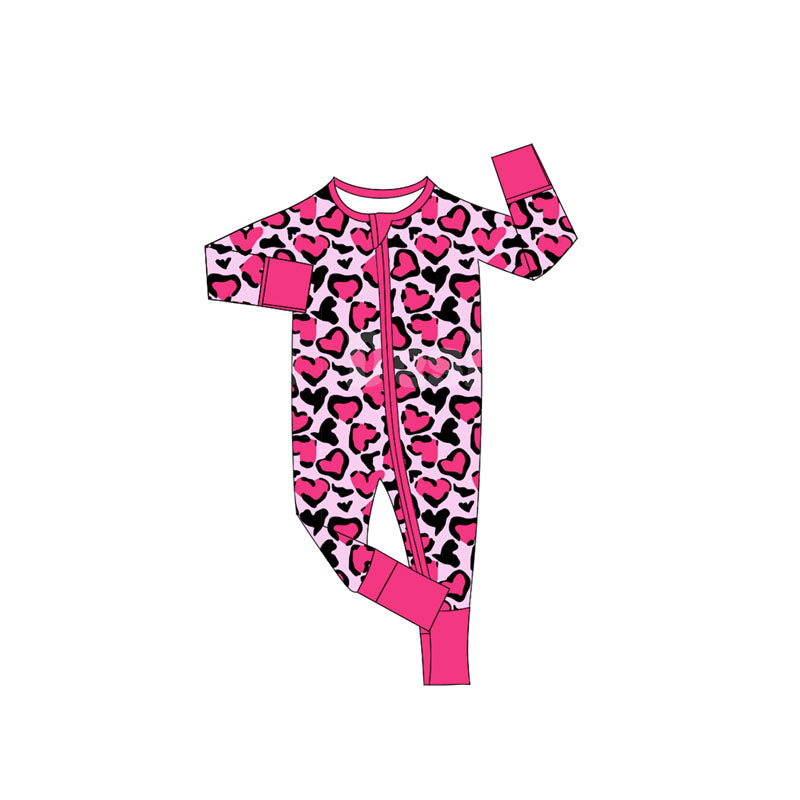Long sleeves heart leopard baby girls valentine's romper
