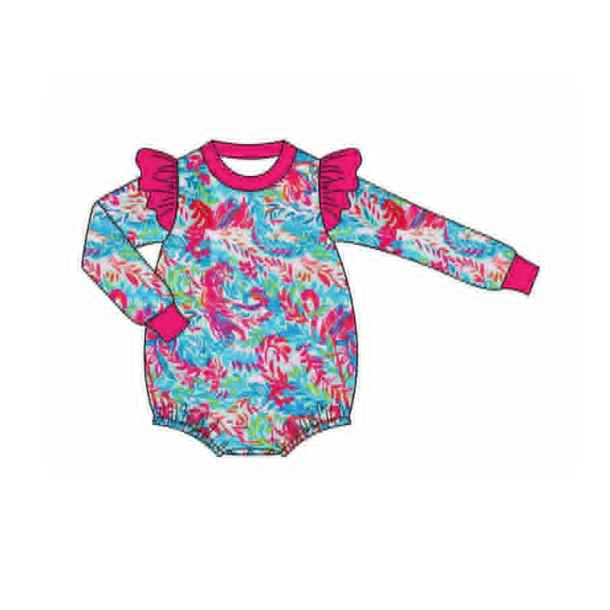 Long sleeves watercolor flamingo baby girls romper