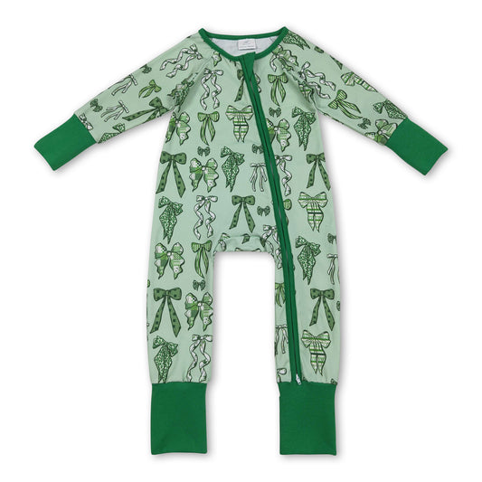 Green leopard clover bow baby girls St Patrick's day pajamas