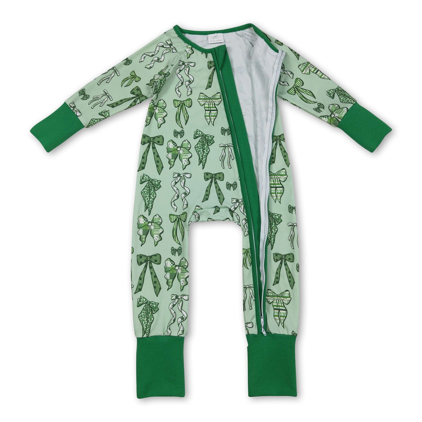 Green leopard clover bow baby girls St Patrick's day pajamas