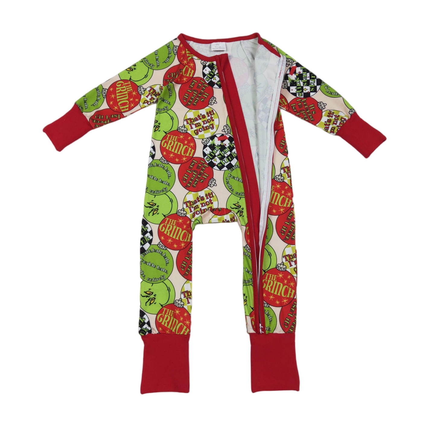 Green face ornaments baby Christmas zipper romper