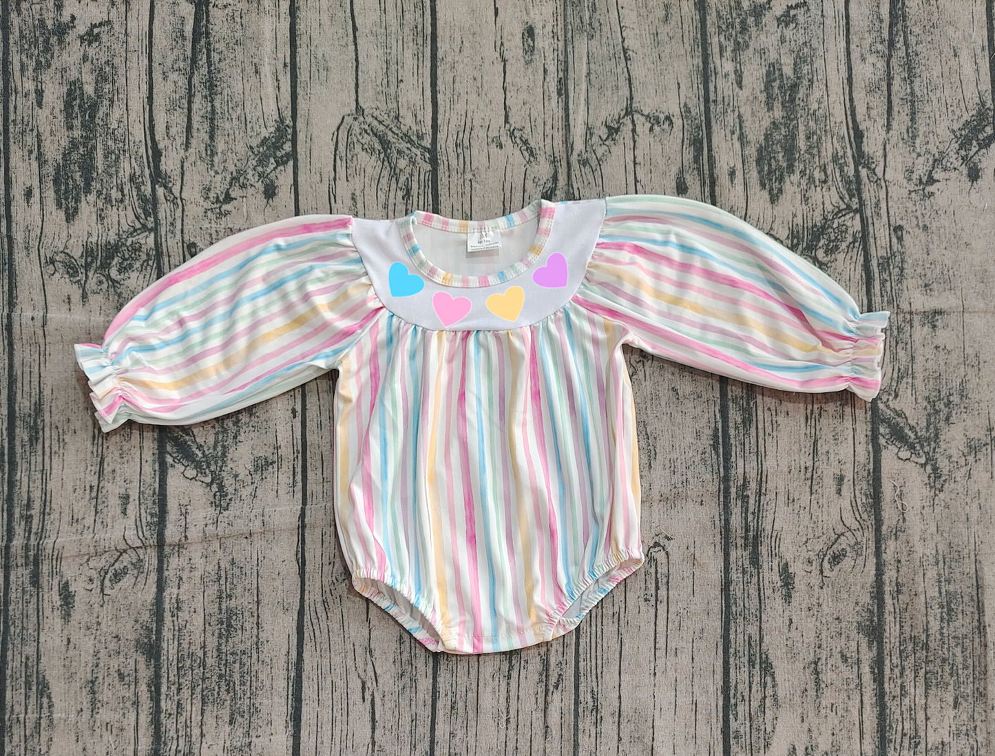 Long sleeves colorful stripe heart baby girls Valentine's romper