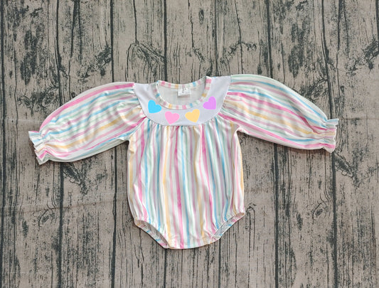 Long sleeves colorful stripe heart baby girls Valentine's romper