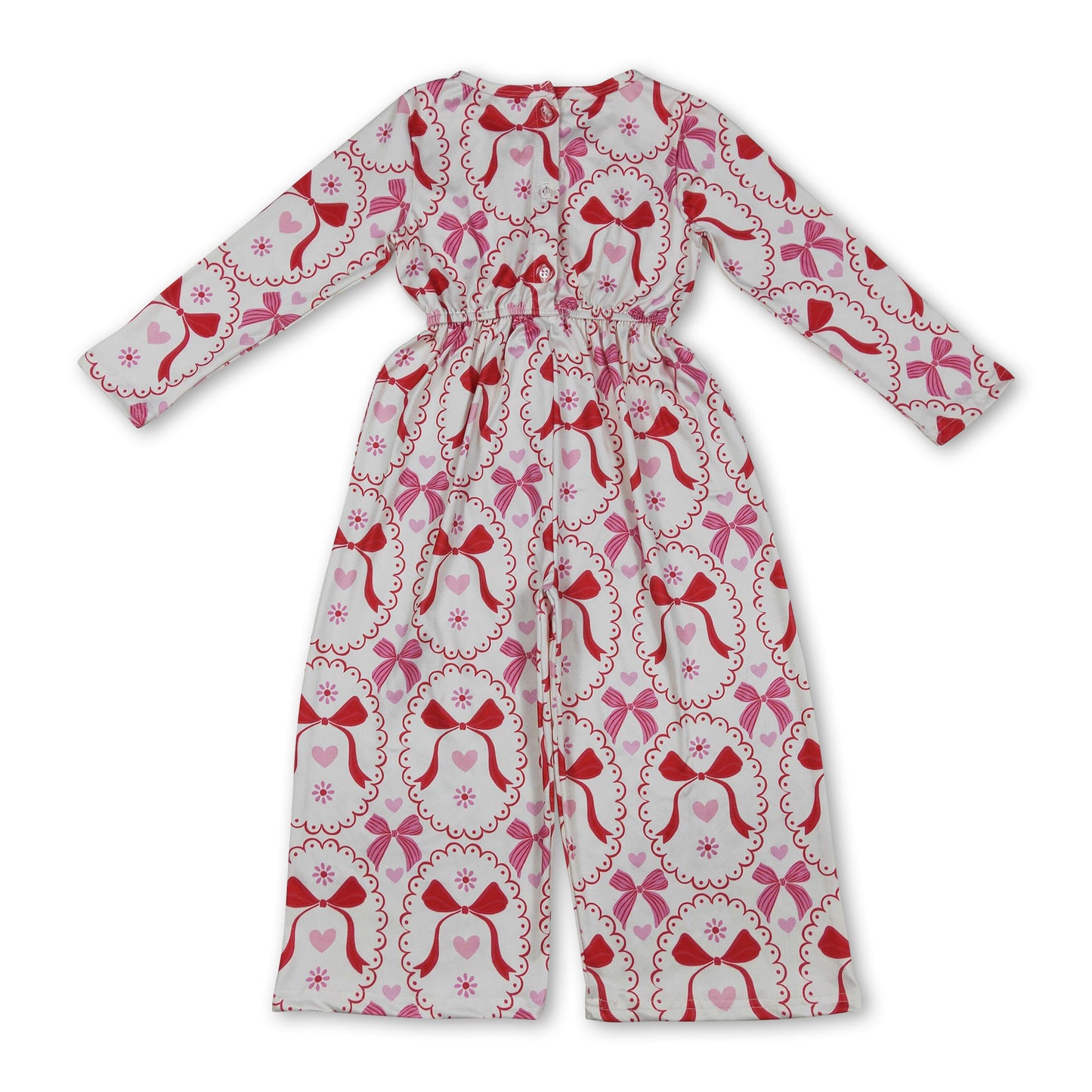 Long sleeves red bows heart kids girls valentine jumpsuit