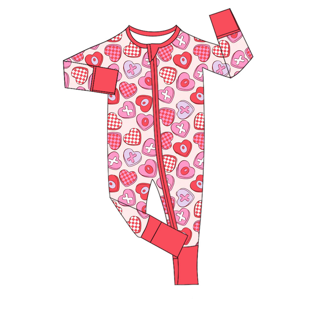 long sleeves colorful heart baby girls Valentine's day romper