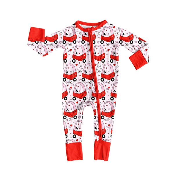 long sleeves red cars baby girls Valentine's day romper