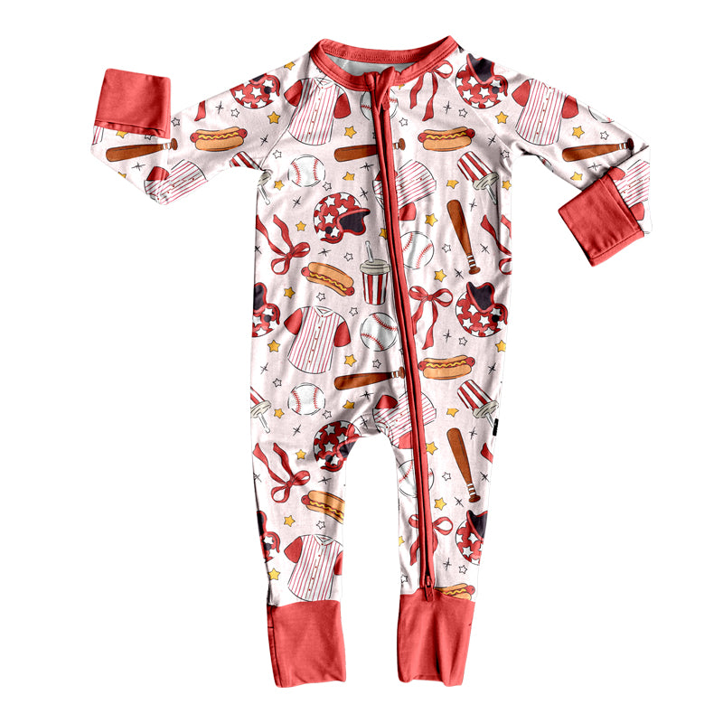 long sleeves baseball bows baby romper