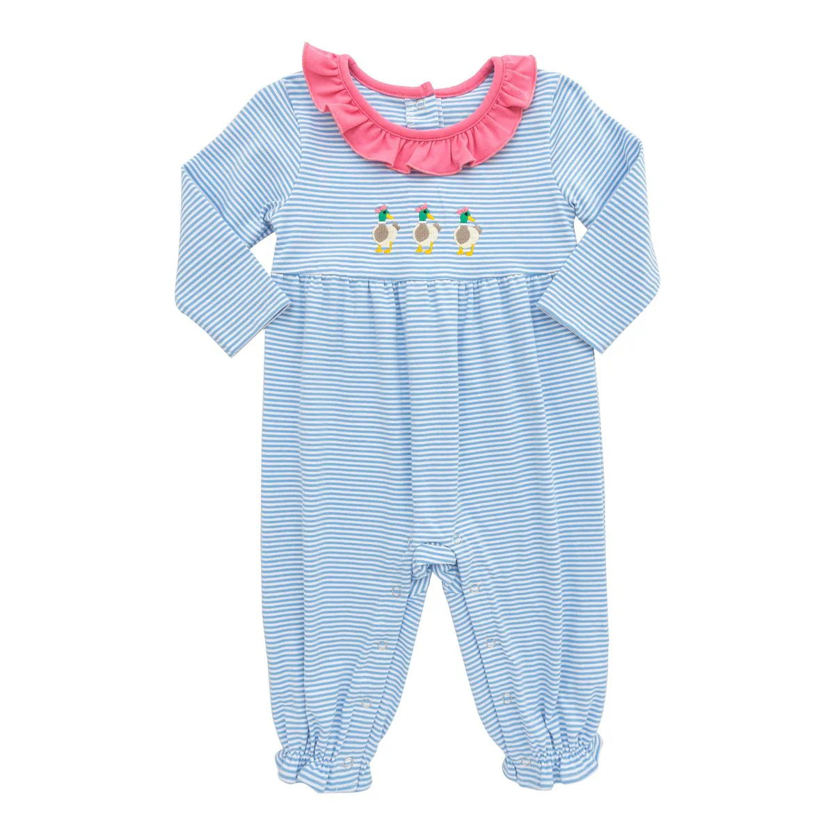 long sleeves blue stripe duck baby romper