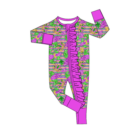purple yellow green pattern print baby girl long sleeve romper