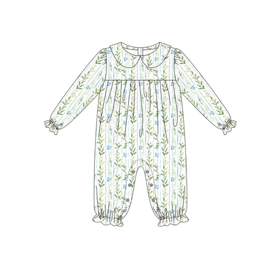 green flowers print baby girl long sleeve romper