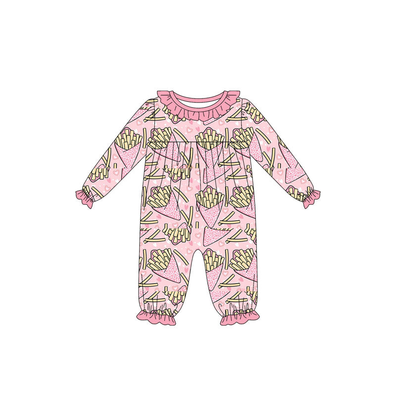 pink chips print baby girl long sleeve romper