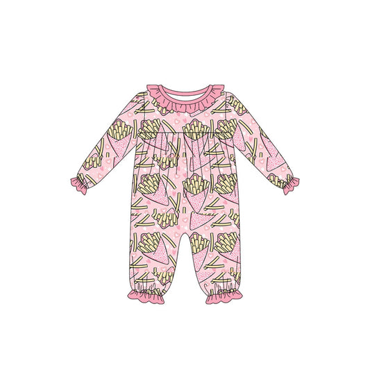 pink chips print baby girl long sleeve romper