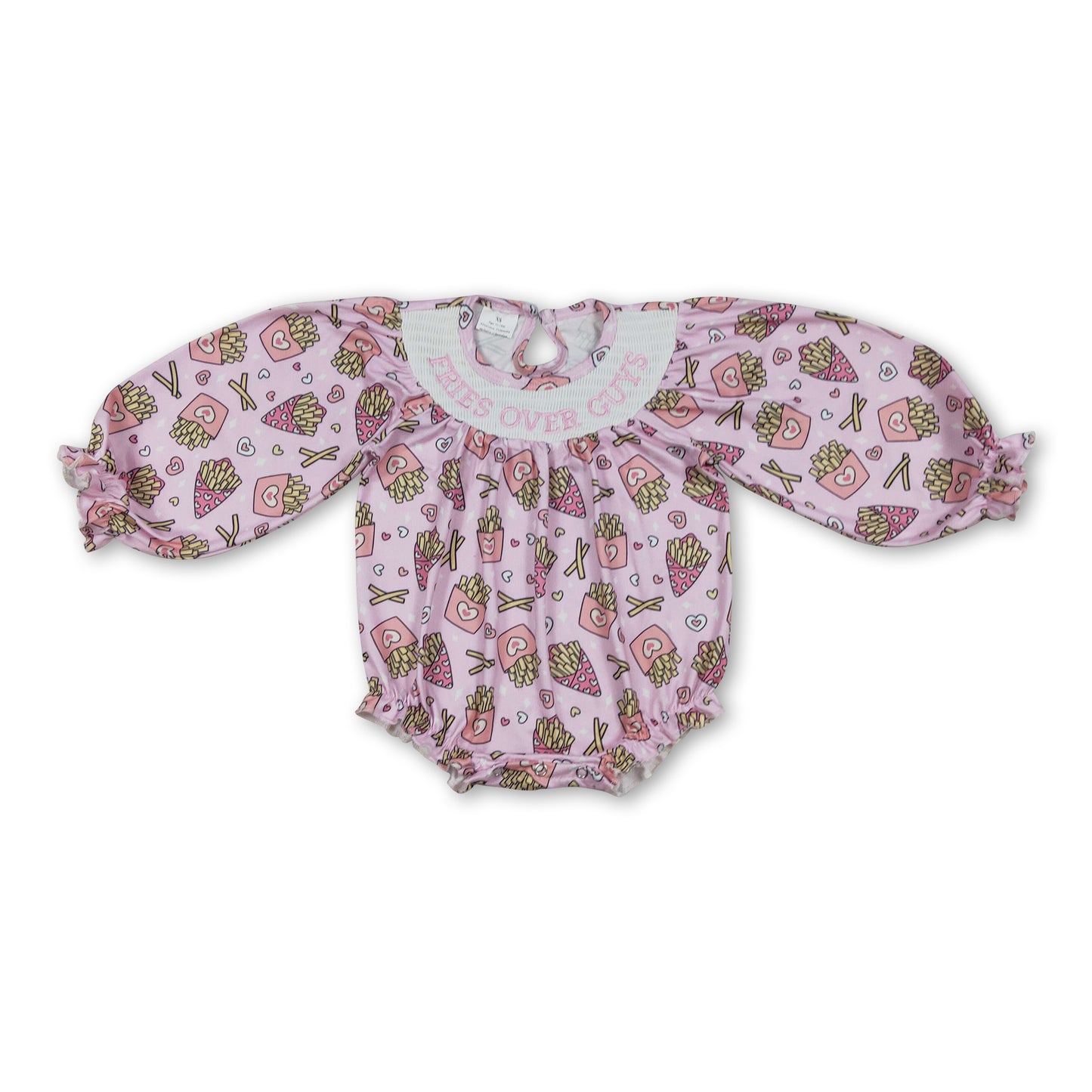 Long sleeves heart fries smocked baby girls Valentine's romper