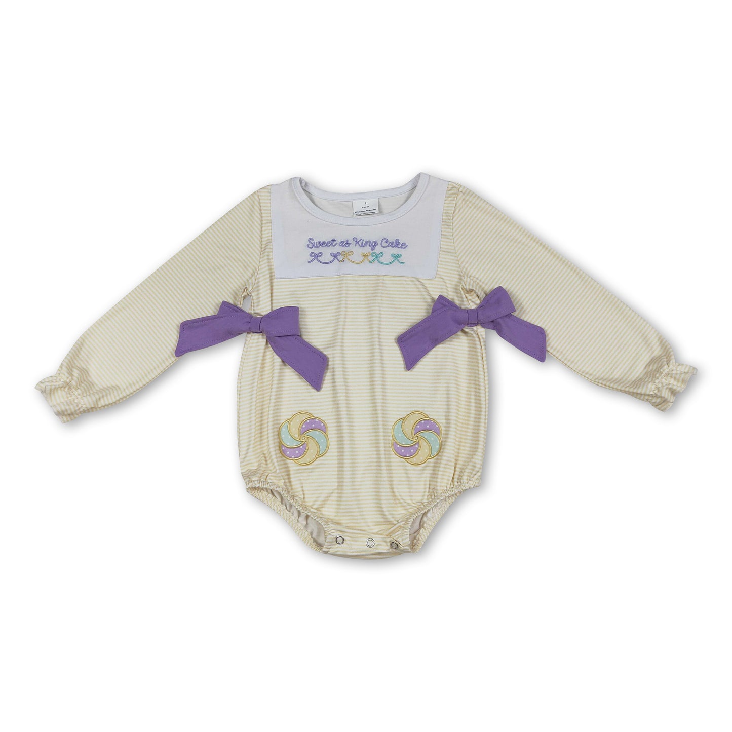Long sleeves donut bow baby girls Mardi Gras romper